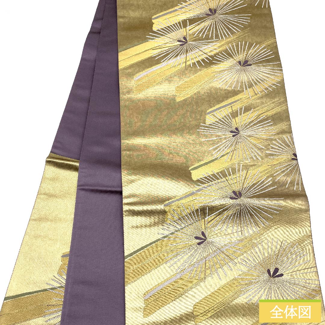 袋帯 金色 花模様 帯丈432cm 正絹 Sランク 六通 フォーマル 金系 1123009862321