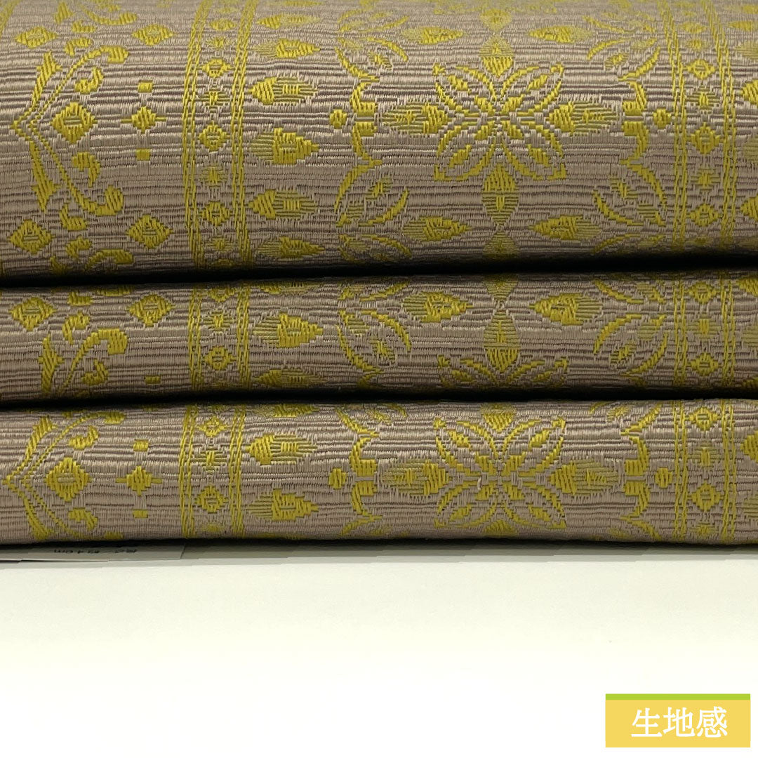 (New) Half-width obi, polyester, NEW rank, deep olive green (kokubōshoku), dark reddish-brown (shuan'iro), geometric pattern, abstract floral pattern, reversible, obi length 400cm, brown tones 1125002591414