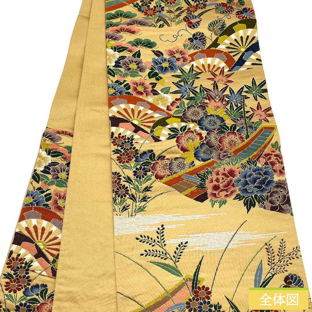 Fukuro Obi (Sash) - Pure Silk - Yamabuki Nezuiro (Yamabuki Gray) - For Furisode - Floral Pattern - Shirayaen Oba - Obi Length: 436cm - S Rank - Six Passes - Formal - Beige - 1123010792325