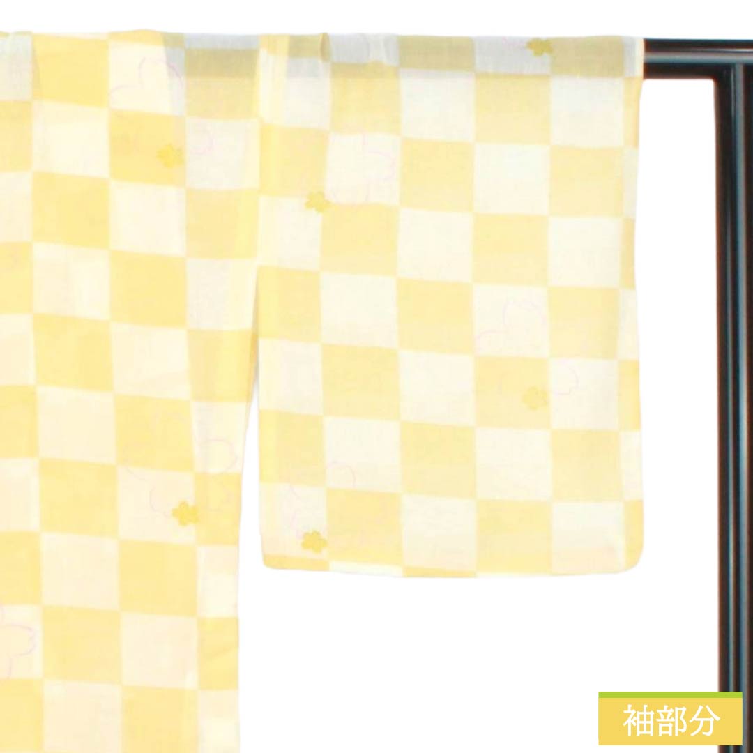 Summer Polyester Komon S Rank Length 167.5cm Sleeve Length 68cm Kikarakami-iro Checkered Sakura Washable Kimono Gauze Yellow 1132003542523