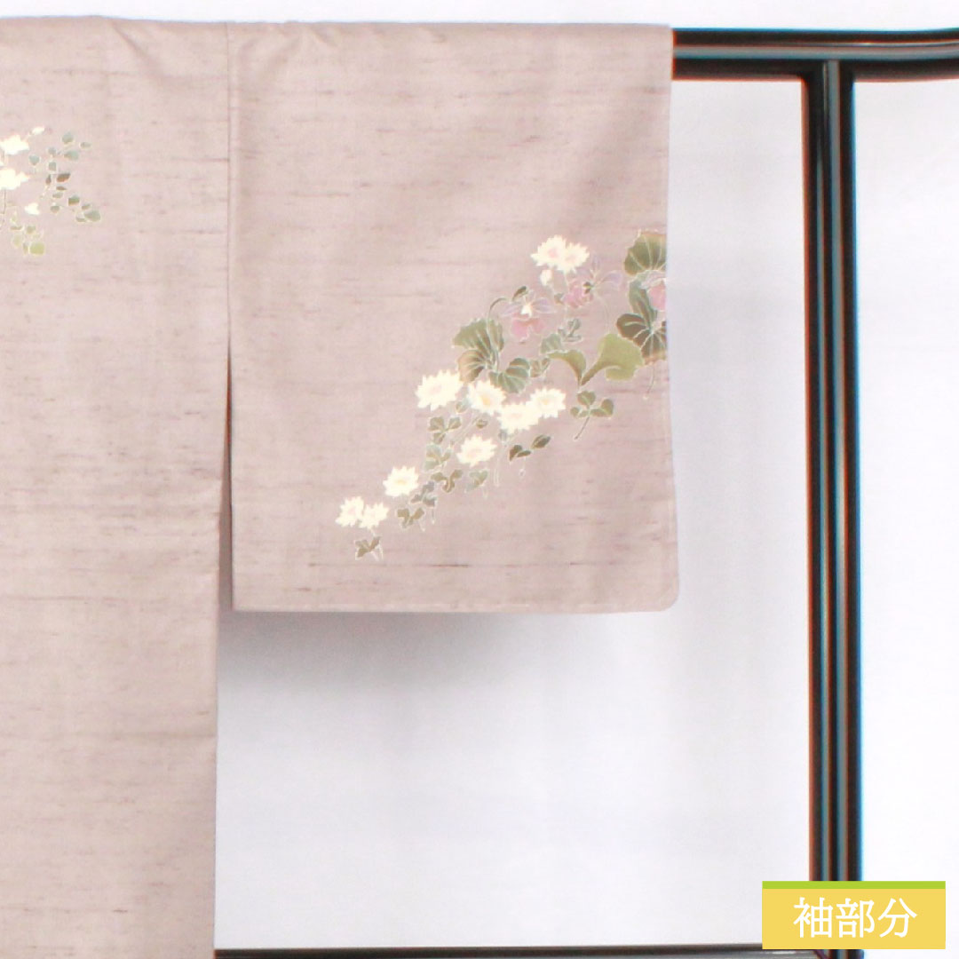 訪問着 正絹 袷 身丈151.5cm 裄丈61cm 鈍紫色（にびむらさきいろ） 紬地 牛首紬 草花模様 Sランク 紫系 1112005332220