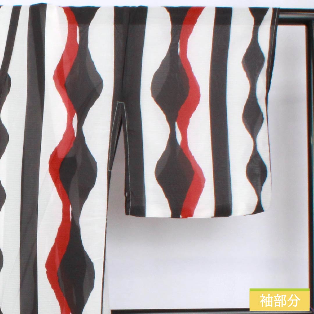 (Brand new, unused) Yukata (single-layer kimono) Polyester, Length 166cm, Sleeve Length 65cm, New Rank, White, Geometric Pattern, Tatewaku Pattern, Warp Stripes, Product Number: 1118005721511