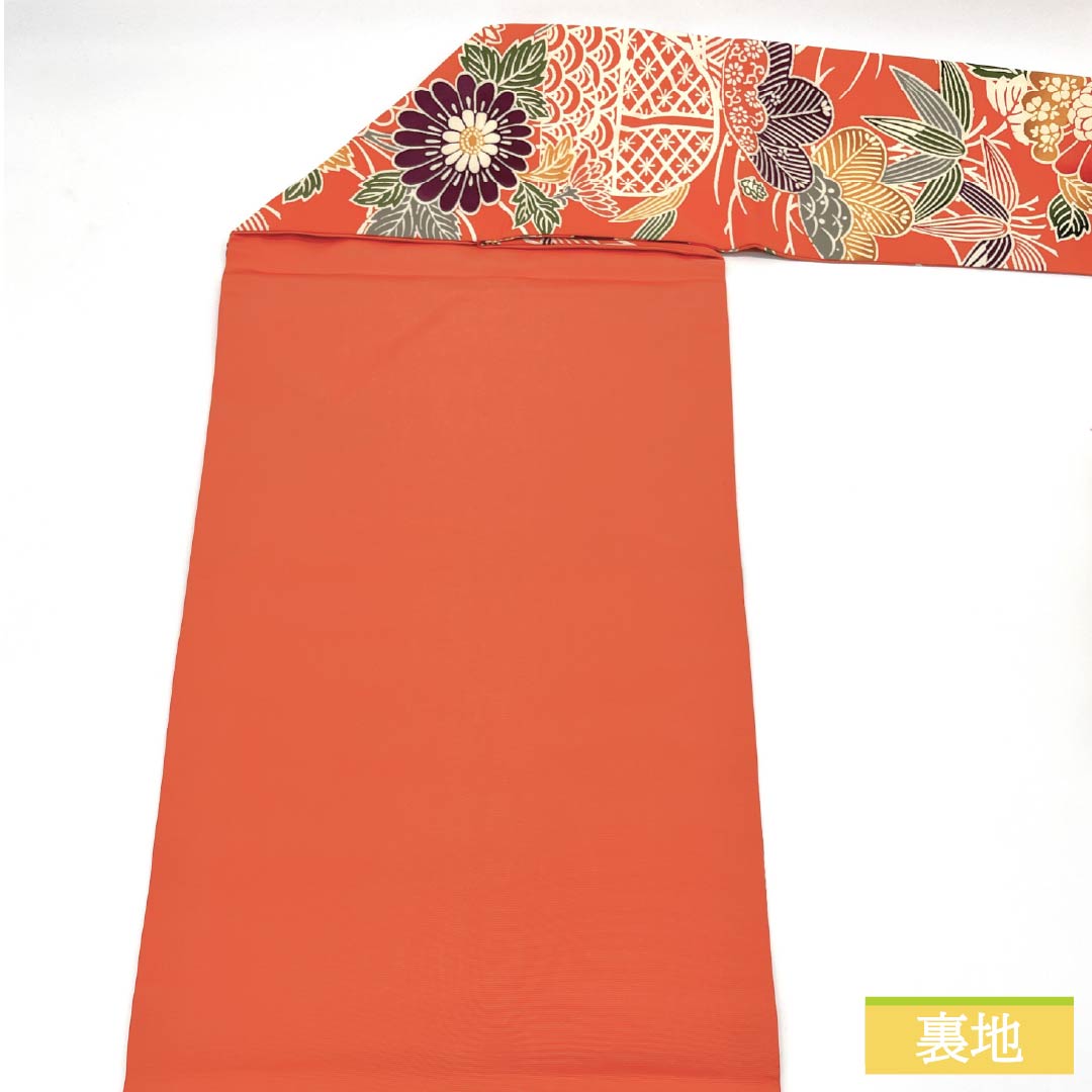 Nagoya obi, coral color, Kyoto Bingata, pine, bamboo, plum, Seigaiha, obi length 370cm, pure silk, A rank, full length, casual, orange, 1124006653326, Nagoya style