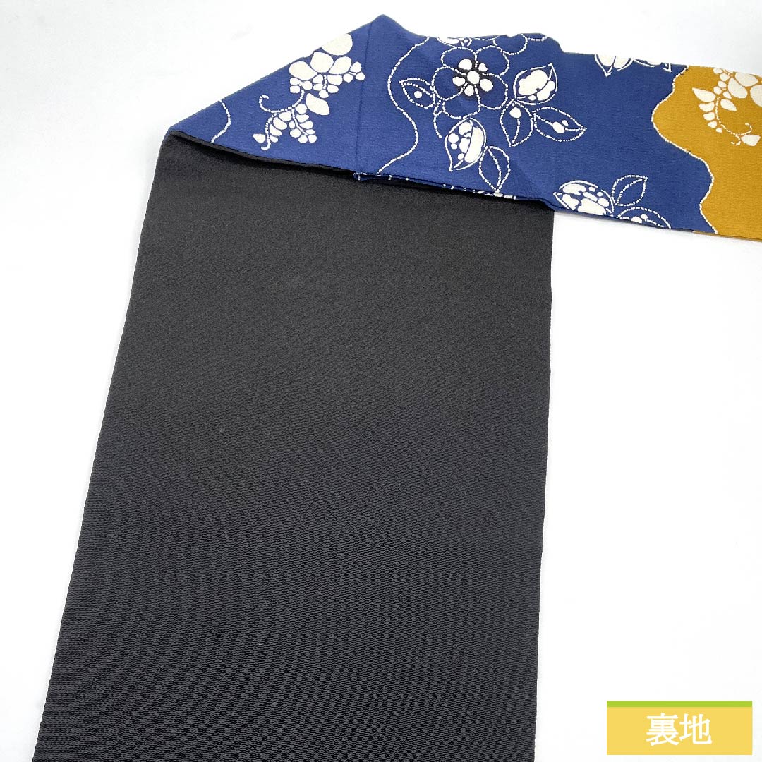 名古屋帯 鉄葡萄色 型染 辻ヶ花 帯丈371.5cm 正絹 Aランク 全通 カジュアル 紺系 1124005403318  名古屋仕立て