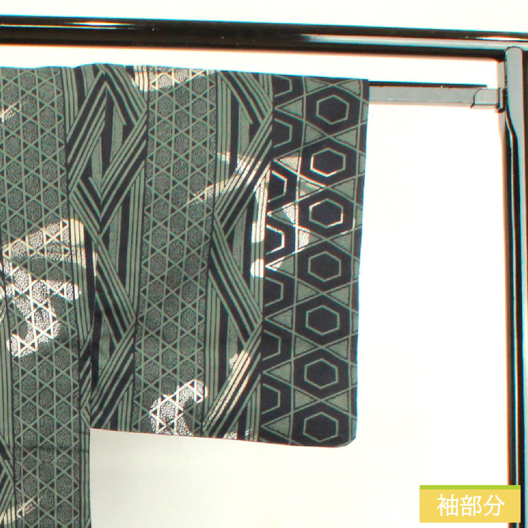 Yukata Cotton Length 142.5cm Sleeve length 67.5cm S rank Single layer Green Shimamatsunezuiro Men's Geometric pattern 1118004892419