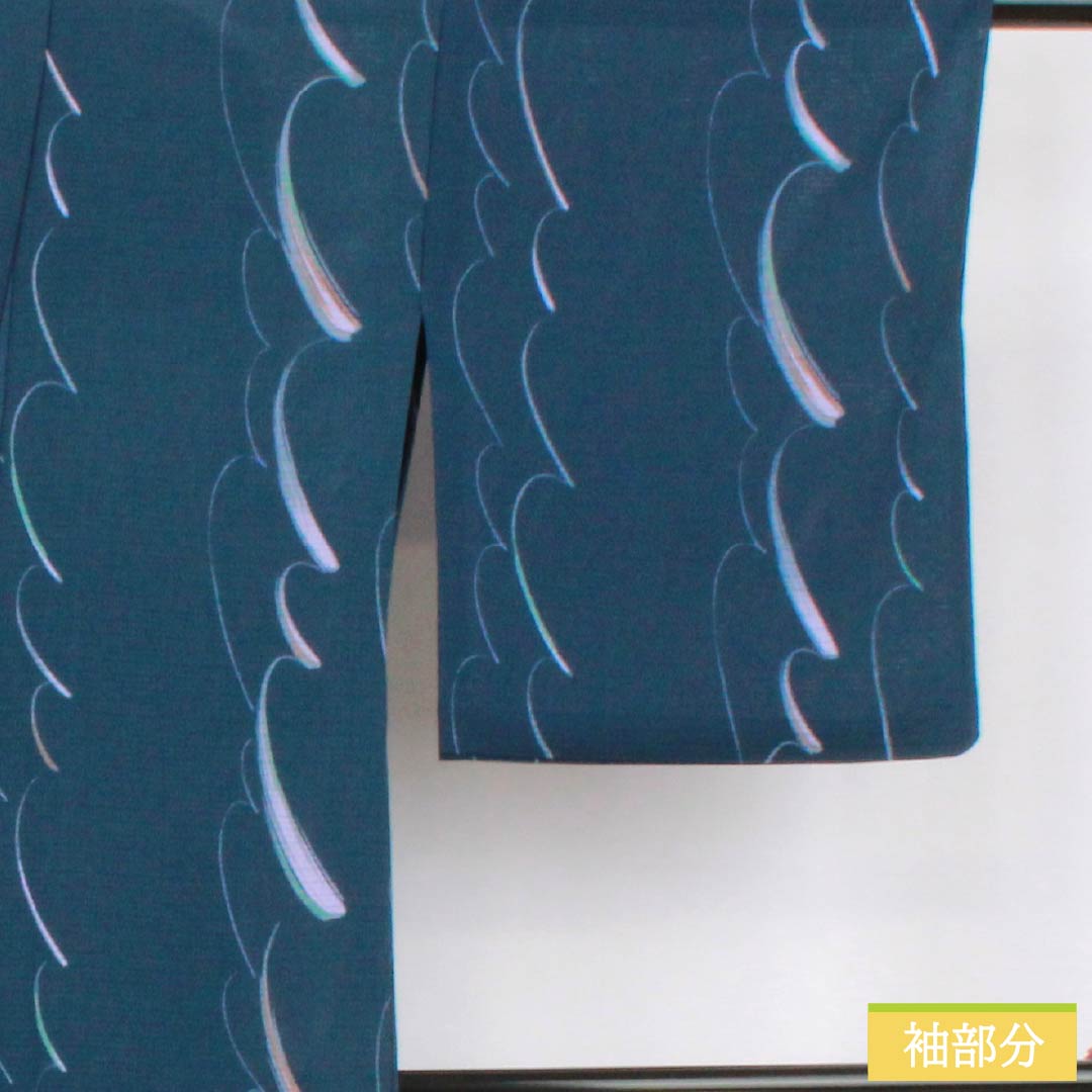 Summer kimono, polyester, komon (small pattern), length 168cm, sleeve length 66cm, navy iron color (kontetsuiro), abstract pattern, washable, ro (ro silk), rank A, navy blue, product number 1132002643518