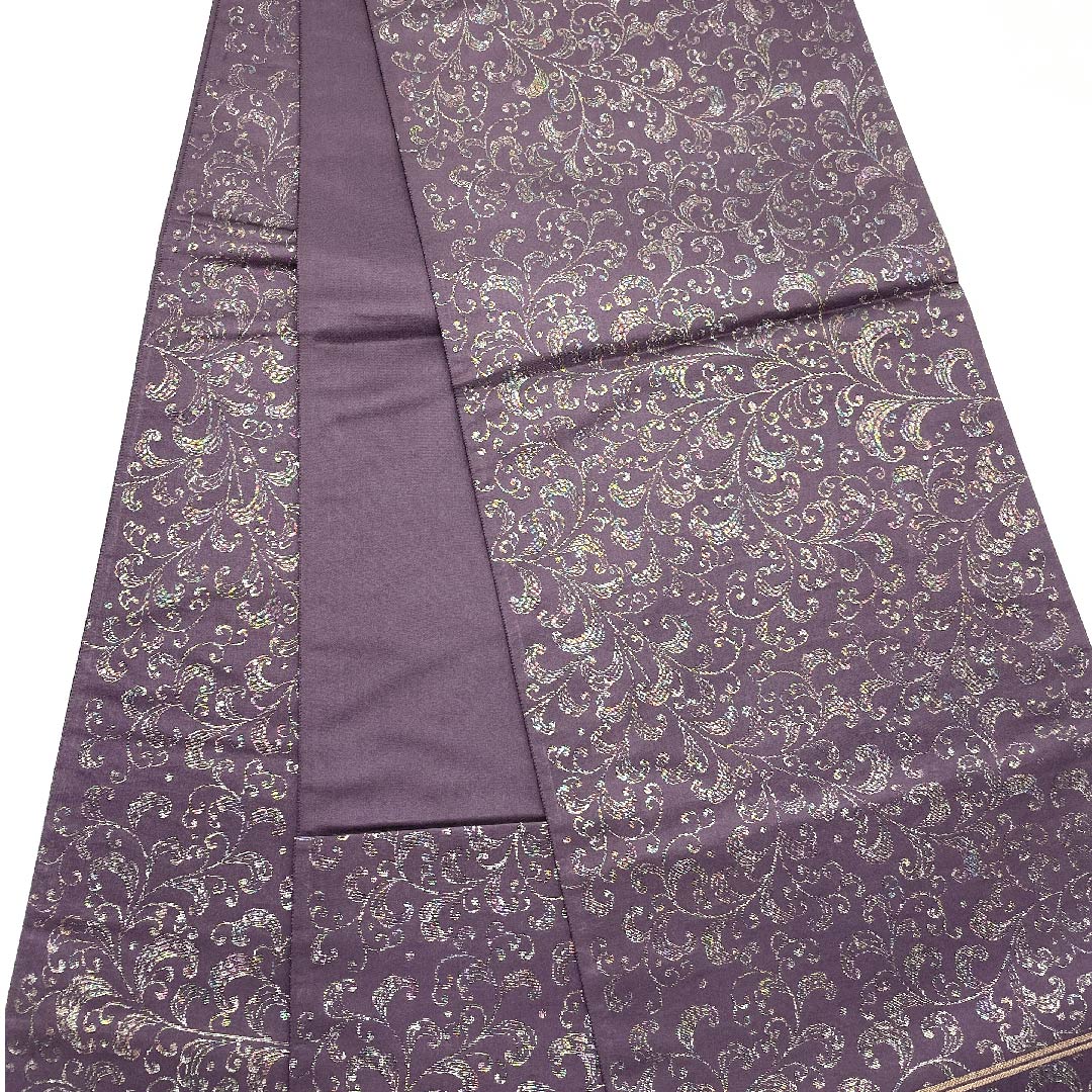 Fukuro Obi (purple raven-colored obi) with a chintz pattern by Kondaya Genbei, obi length 446cm, pure silk, S rank, six-pass, casual, purple, 1123006792320