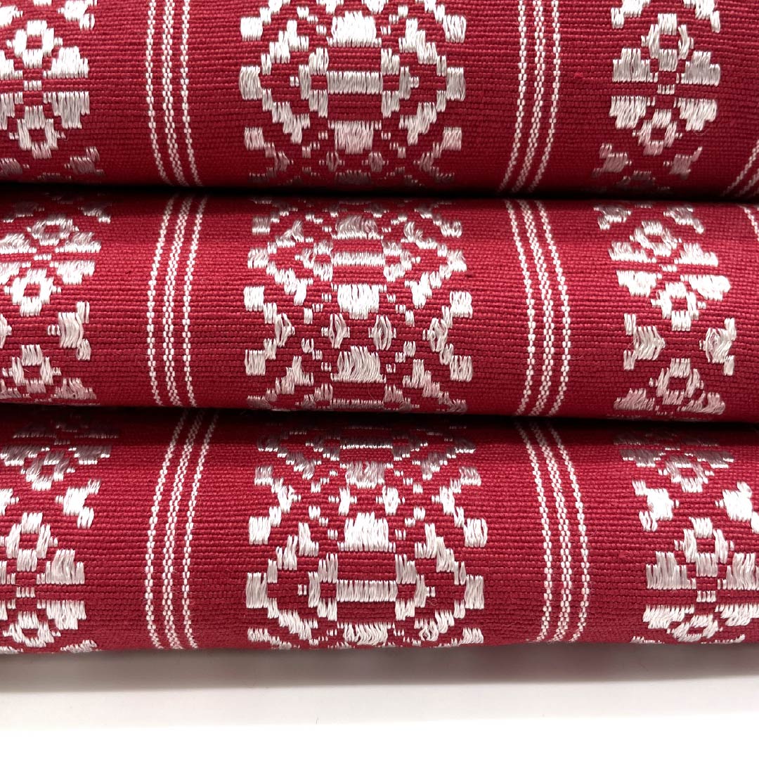 [Untailored] Half-width Obi, Cotton, A-rank, Madder Red, Kenjo Pattern, Hakata-ori. Obi Length 316cm, Vermillion Family. 1125001673316