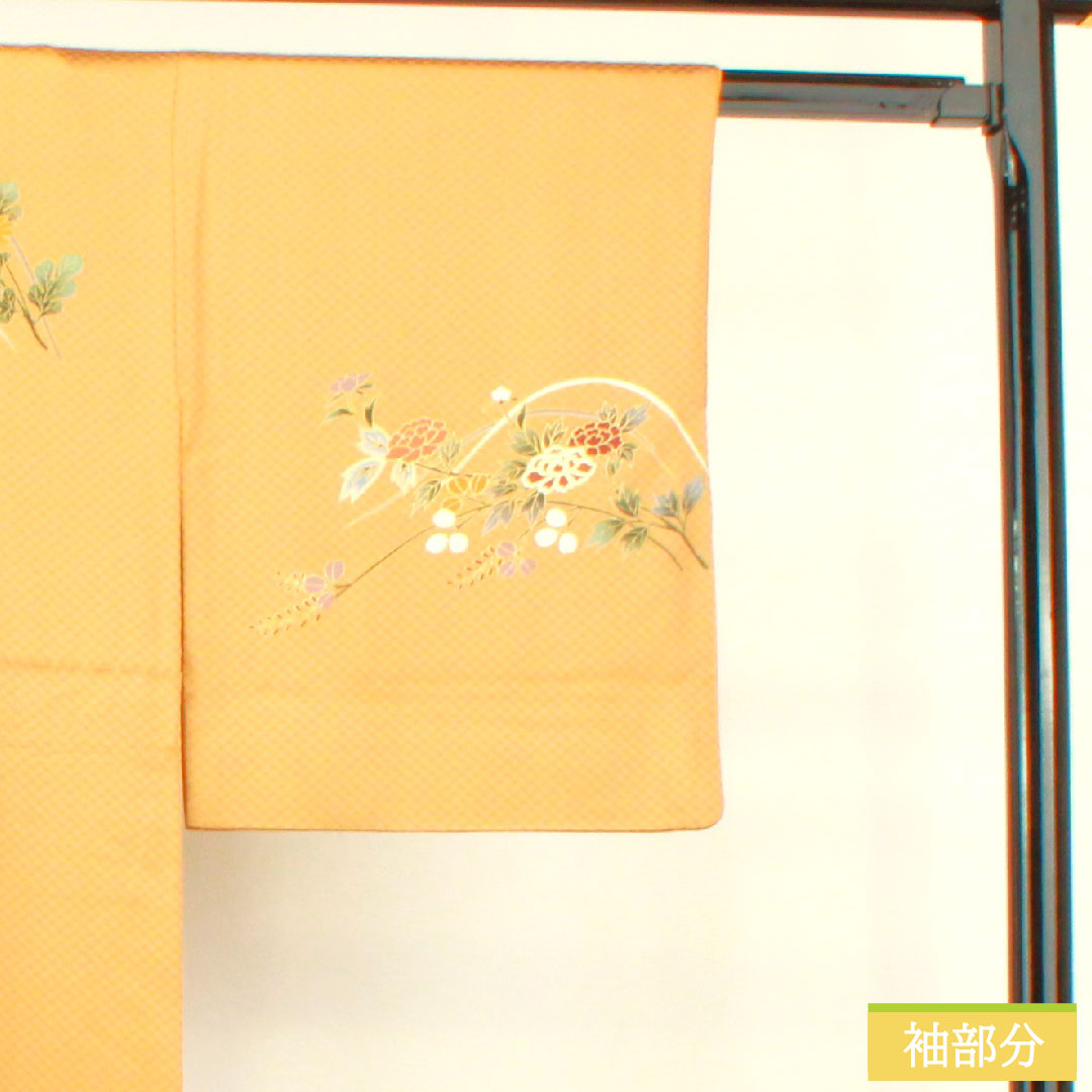 訪問着 袷 身丈163cm 裄丈66cm 枇杷茶色 京友禅 草花模様 正絹 Sランク 茶系 1112003912414
