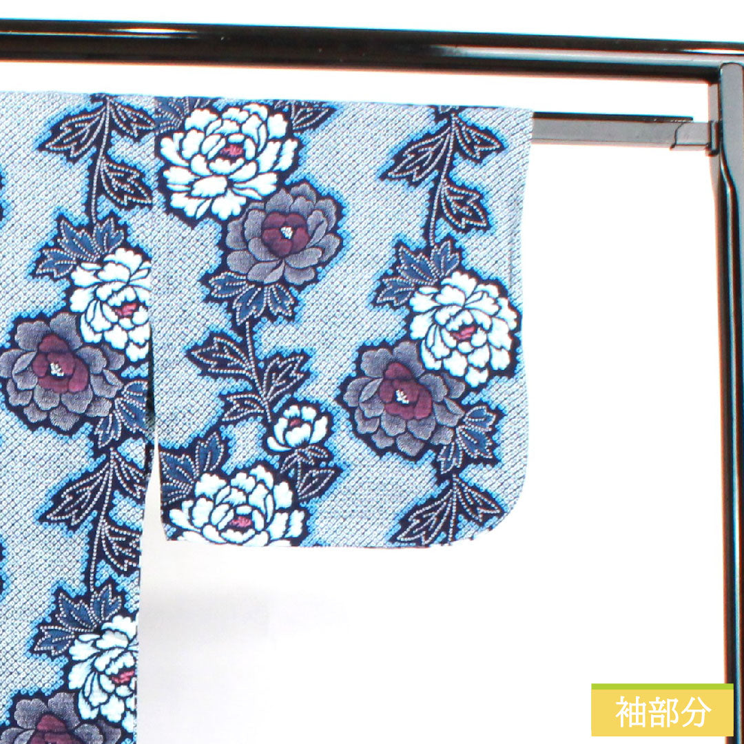 Yukata Cotton Length 156cm Sleeve length 65.5cm S rank Single layer Navy Deep navy Ripple Peony 1118004642318