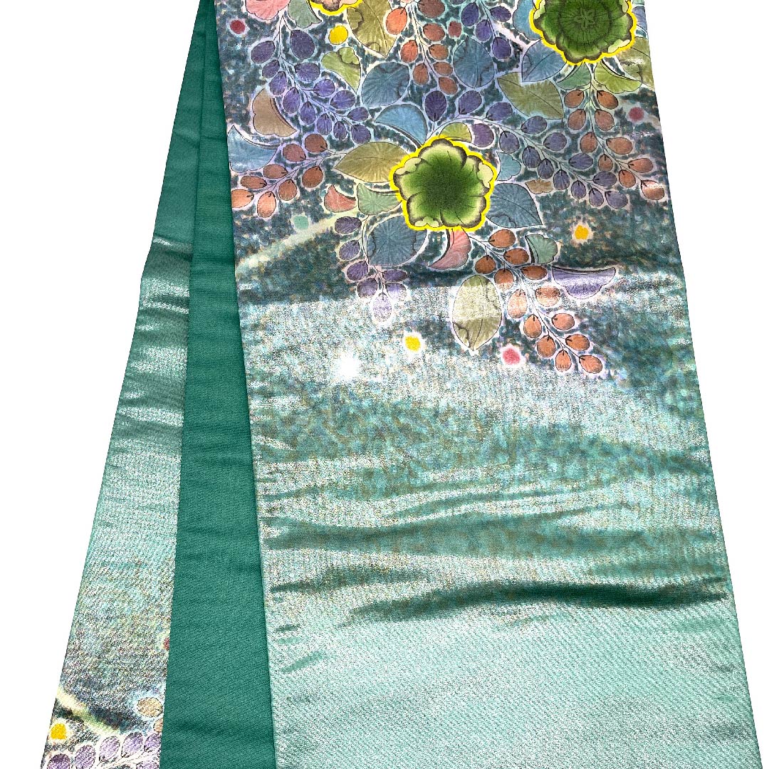 袋帯 千種色（ちぐさいろ） 銀通し 辻ヶ花 帯丈428cm 正絹 Sランク ポイント柄 セミフォーマル 緑系 1123008822319