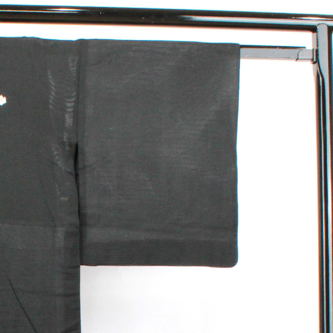 Summer polyester black formal kimono, length 159.5cm, sleeve length 66cm, wave pattern, washable kimono, Gosankiri, silk, B rank, black, 1132001474310