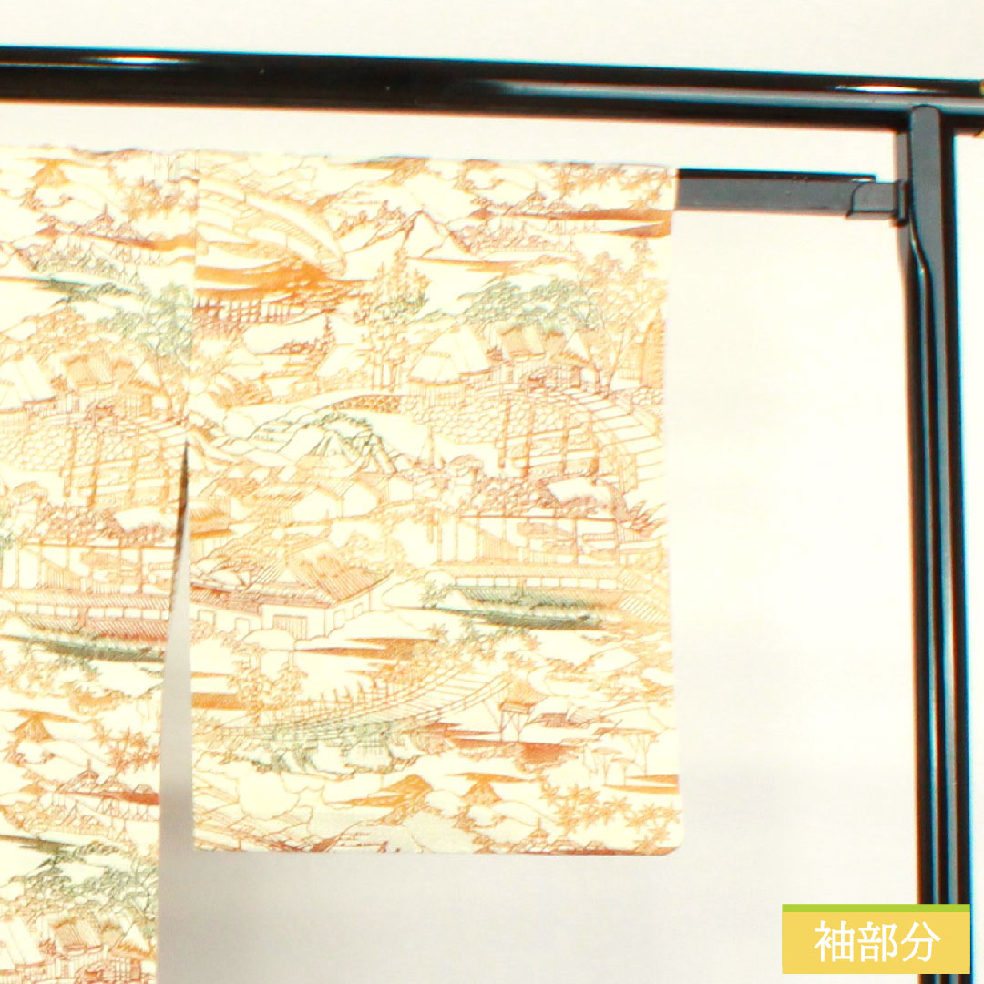 小紋 正絹 身丈160.5cm 裄丈65.5cm 単衣  生成り色 紬地 茶屋辻  Aランク クリーム系 1115003873415