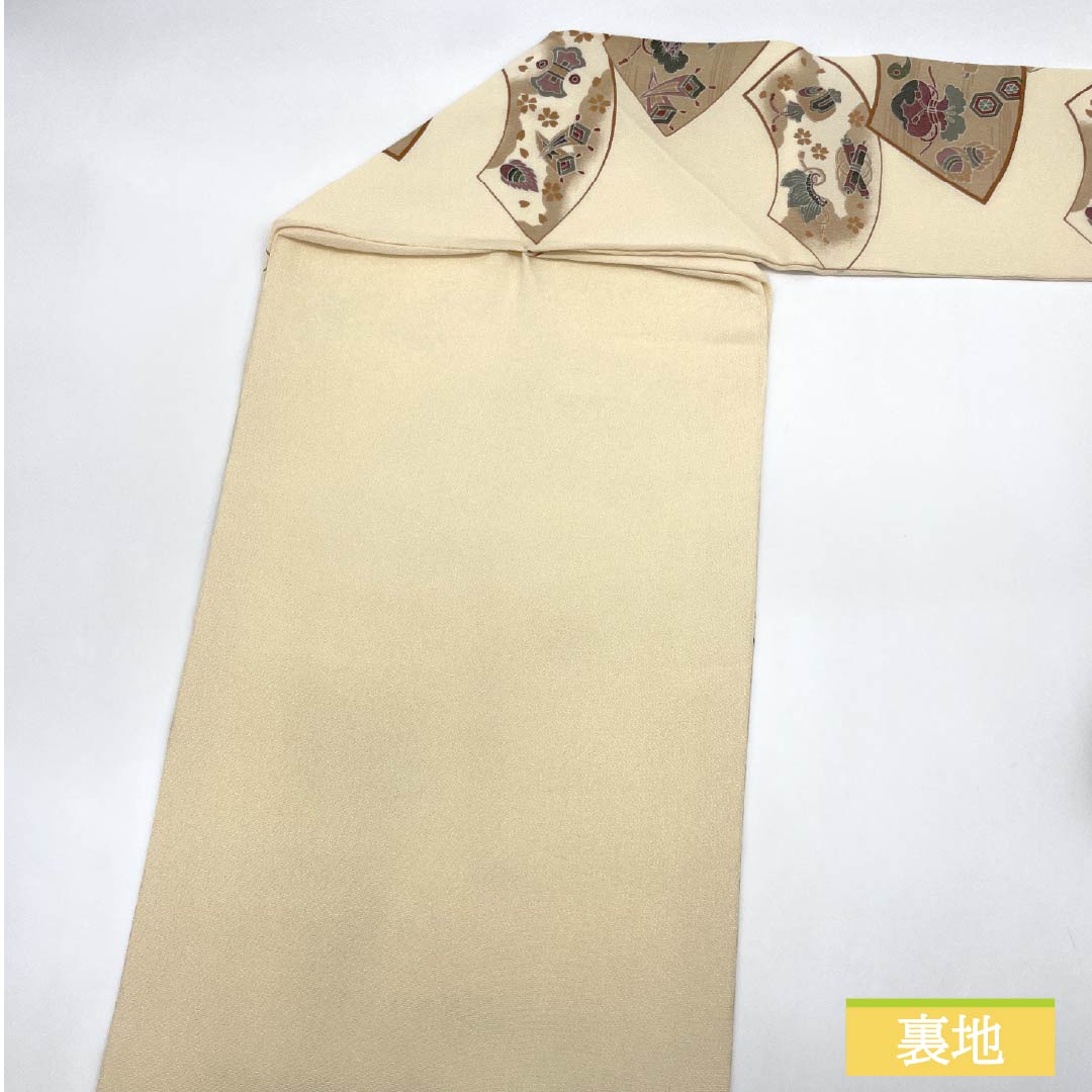 Nagoya obi, natural color (kinariiro), crepe fabric, dyed obi, fan-shaped, obi length 365cm, pure silk, A rank, full length, casual, beige, 1124007183325, Nagoya style