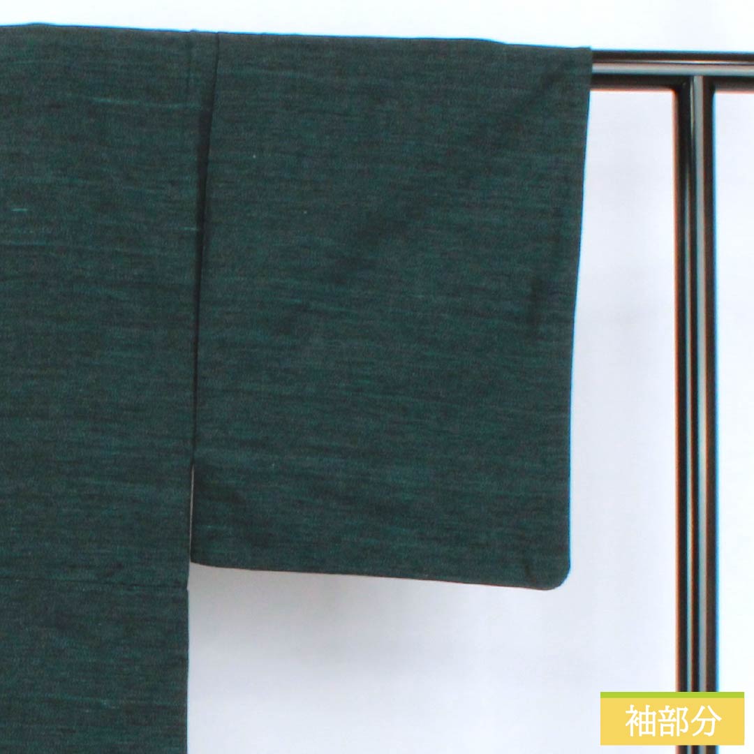 Men's Pure Silk A-Rank Kimono, Length 139cm, Sleeve Length 66cm, Korai Nando-iro (Korainando-iro) Tsumugi Fabric Ensemble, Abstract Pattern, Single-Layer, Green, Product Number: 1119001333319