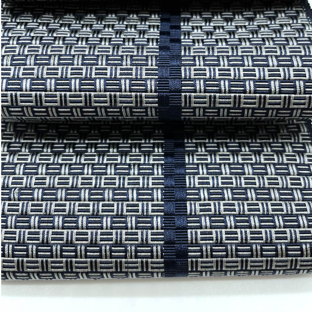 Kaku-obi (sash) made of polyester in iron and grape color with geometric patterns, obi length 392cm, width 9.5cm, rank S, navy blue, 1134000012918