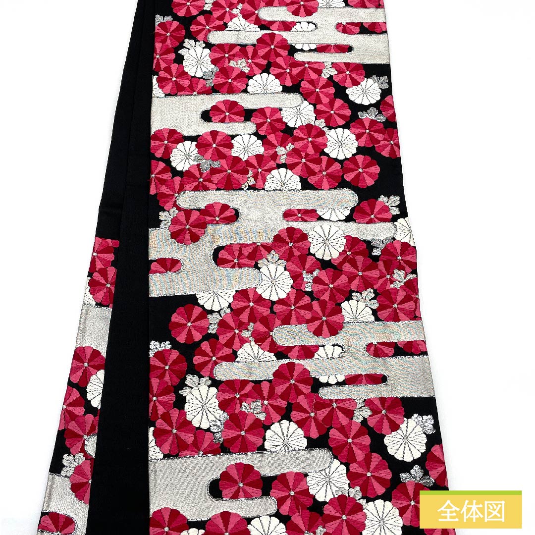 Fukuro Obi (Bag) - Pure Silk - Black - Marjuchymma - Length 400cm - S Rank - Six-way - Formal - Black - 1123011972310