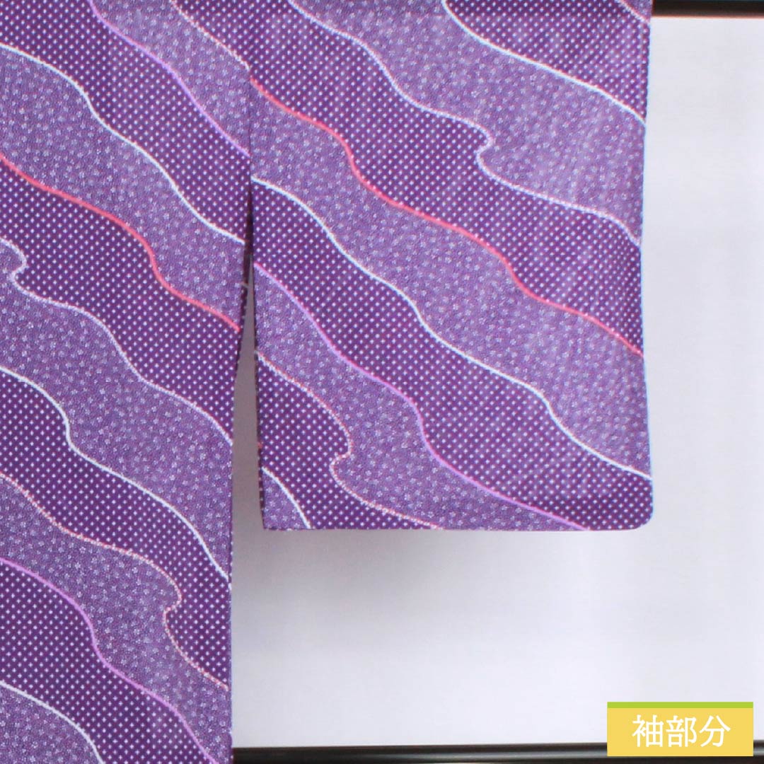 Summer kimono, polyester, Komon, Length 167.5cm, Sleeve Length 68.5cm, Purple (Murasakiiro), Small Floral Pattern, Michinaga Pattern, Washable, Ro, S Rank, Purple, Item Number 1132002522520