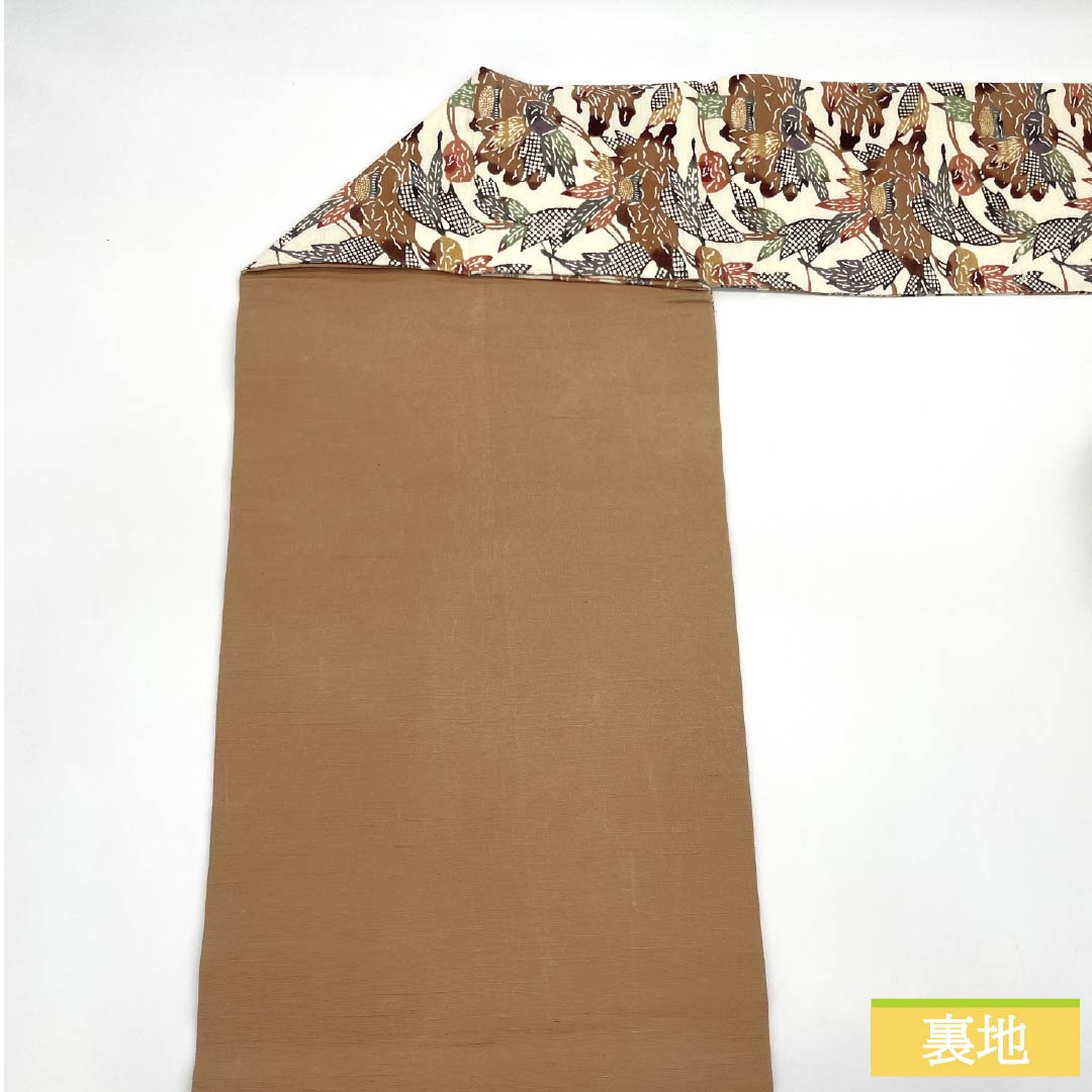 Nagoya Obi, Pure Silk, Grade B, Off-White, Bingata-style Stencil Dyeing, Abstract Floral Pattern, Length 348cm, Six-Ply, Casual, Cream-Tone, Product Number 1124009744315, Nagoya Style