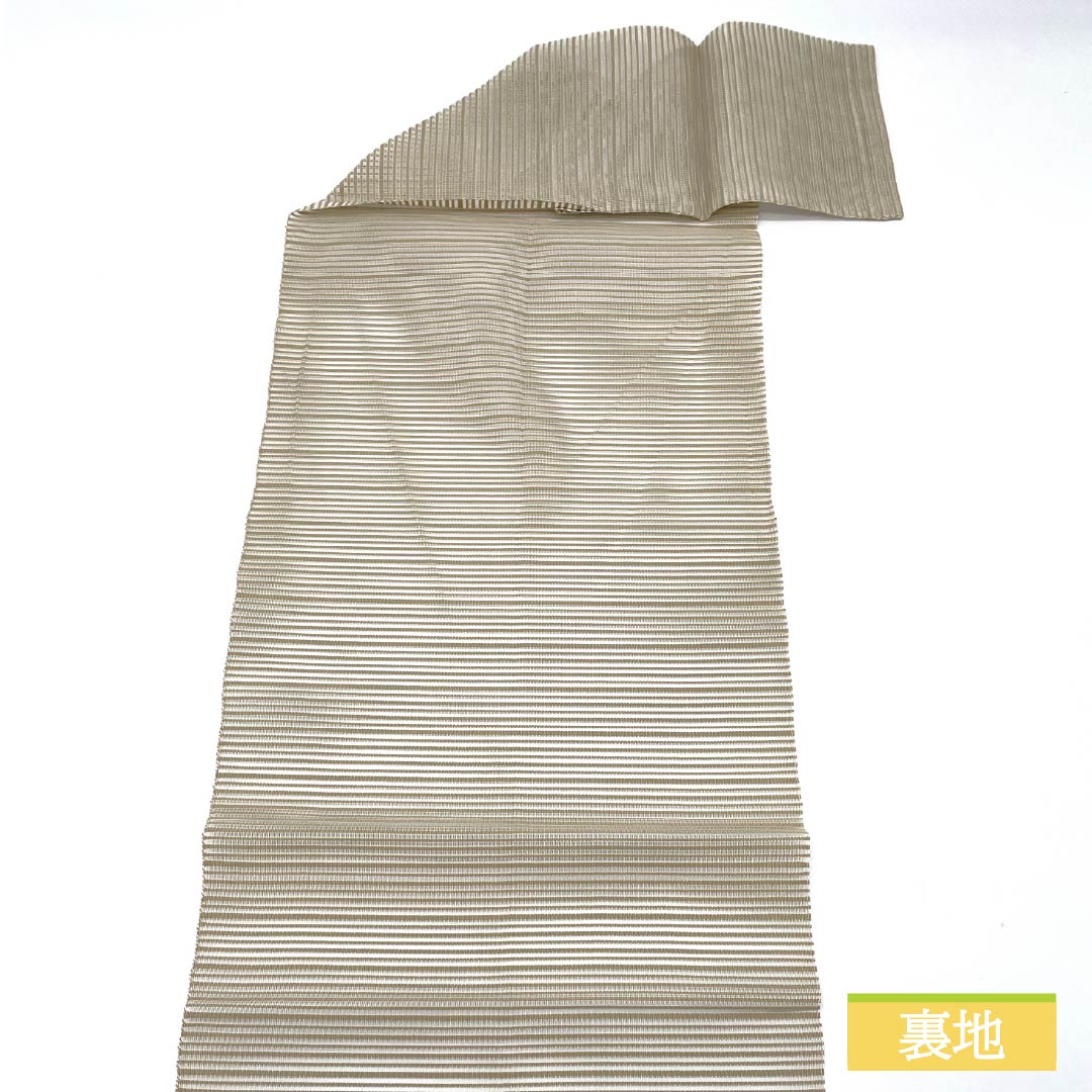 Nagoya Obi, pure silk, flaxen, summer obi with a scoop weave and summer camellia pattern, length 362cm, S rank, accent pattern, semi-formal, beige, 1124008702325, pine needle stitching