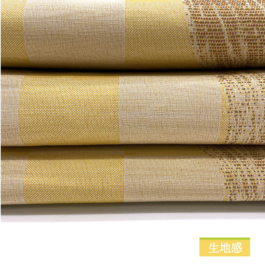 Half-width obi, polyester, Kuchinashiro (Japanese sedge color), reversible, checkered pattern, wave pattern, obi length 408cm, yellow, S rank, 1125000992423