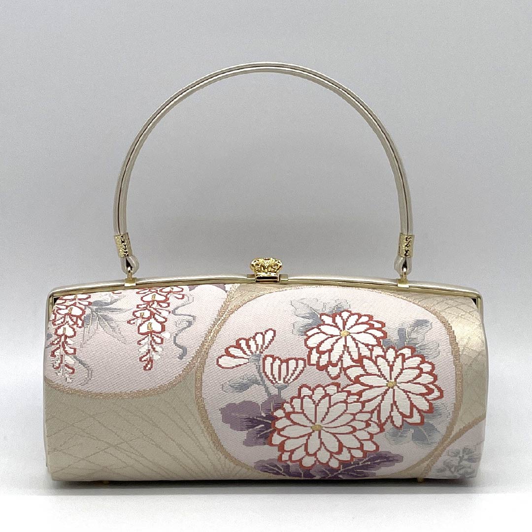 (Like New) Formal Zori and Bag Set, Grade A, Floral Obi Fabric, Gold, Size M, 1133000443321