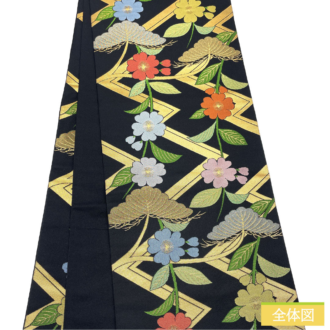 Fukuro Obi Silk S Rank Orietsu Nishijin-ori Auspicious Patterns Obi Length 436cm Zen-tsu Semi-formal Black 1123017402310