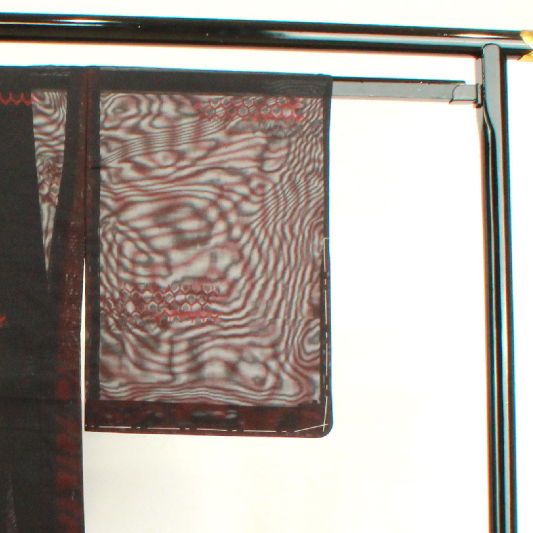 Summer item, pure silk, plain color, length 159.5cm, sleeve length 61.5cm, azuki brown, geometric pattern, basting thread included, unused item, gauze, S rank, red, 1132001732312