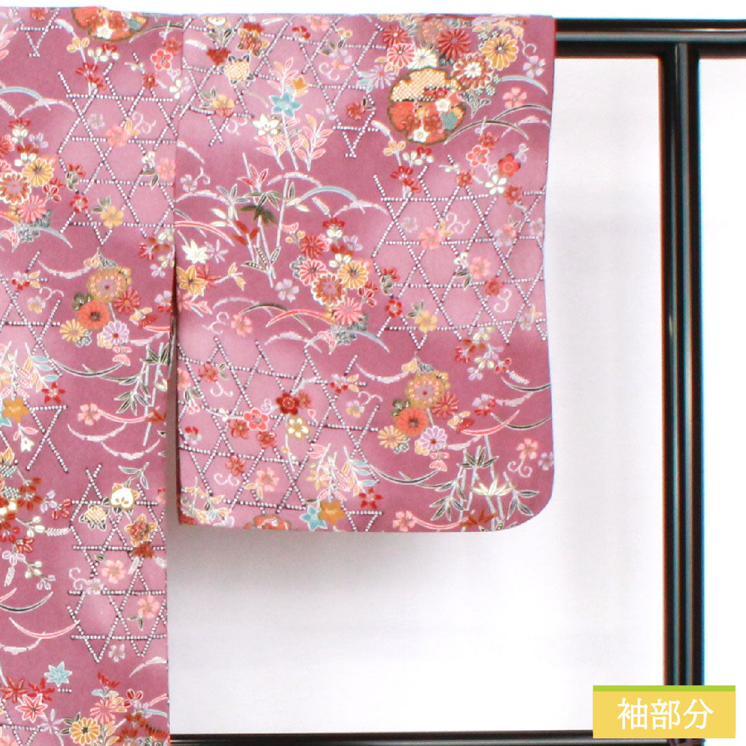Small pattern, polyester, length 169.5cm, sleeve length 64.5cm, lined, Kyoto wisteria color, washable kimono, floral pattern, A rank, purple, 1115004623520