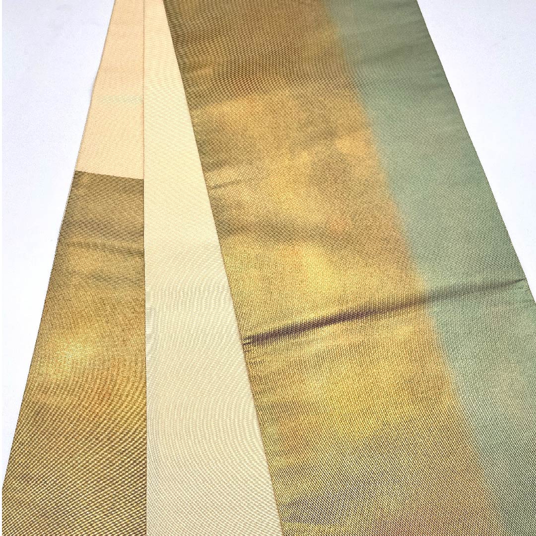 [Unsewn] Fukuro Obi, Pure Silk, S Rank, Gold, Ichimatsu Pattern, Hikihaku, Obi Length 440cm, Rokutsu, Formal, Gold Tones, 1123005942321