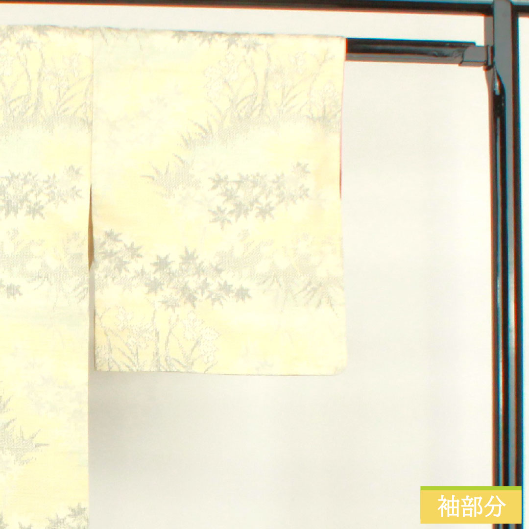 紬 正絹 身丈150cm 裄丈63cm 抽象模様 しつけ糸付き 未使用品 Sランク 袷 クリーム系 1116003412115