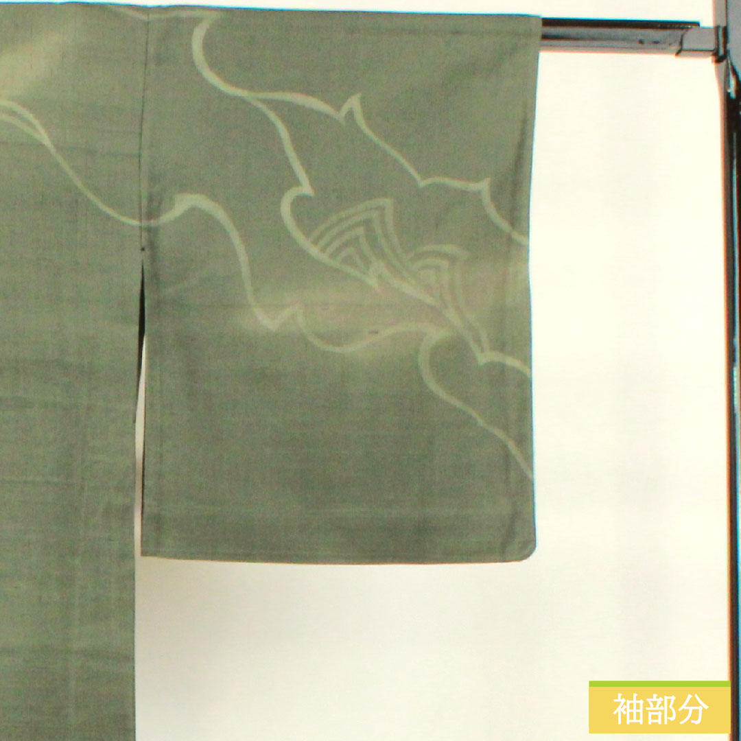 訪問着 正絹 単衣 身丈168.5cm 裄丈66.5cm 鈍色（にびいろ） 紬地 抽象模様 Sランク 緑系 1112004212519