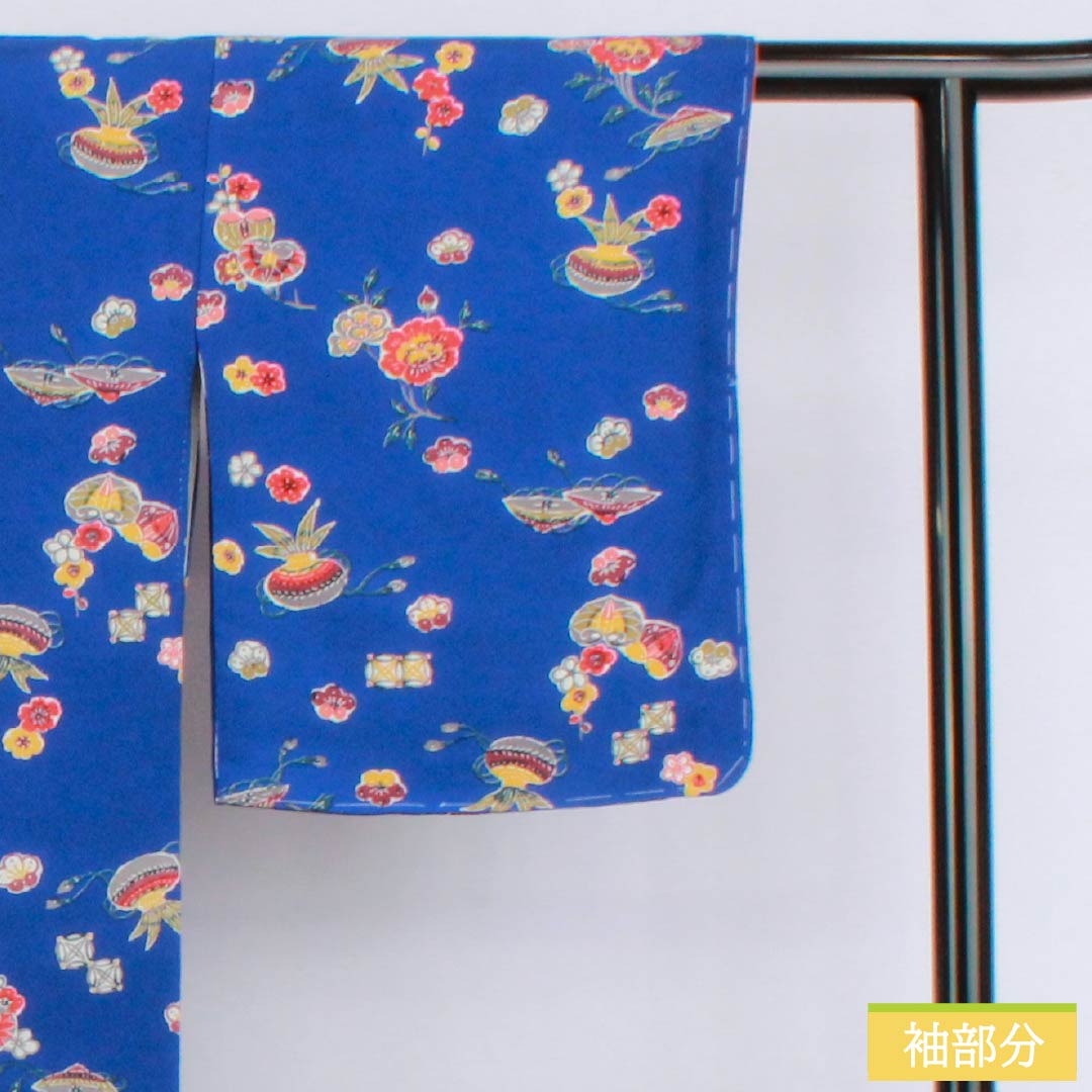 小紋 正絹 Sランク 身丈163.5cm 裄丈66cm 袷 瑠璃色（るりいろ） 型染 吉祥文様 青系 1115006892417