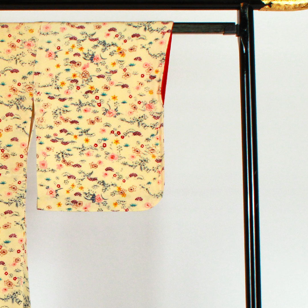 Komon, Length 162.5cm, Sleeve length 65.5cm, Lined, Pine, Bamboo, and Plum, Pure Silk, S Rank, Cream, 1115001182315