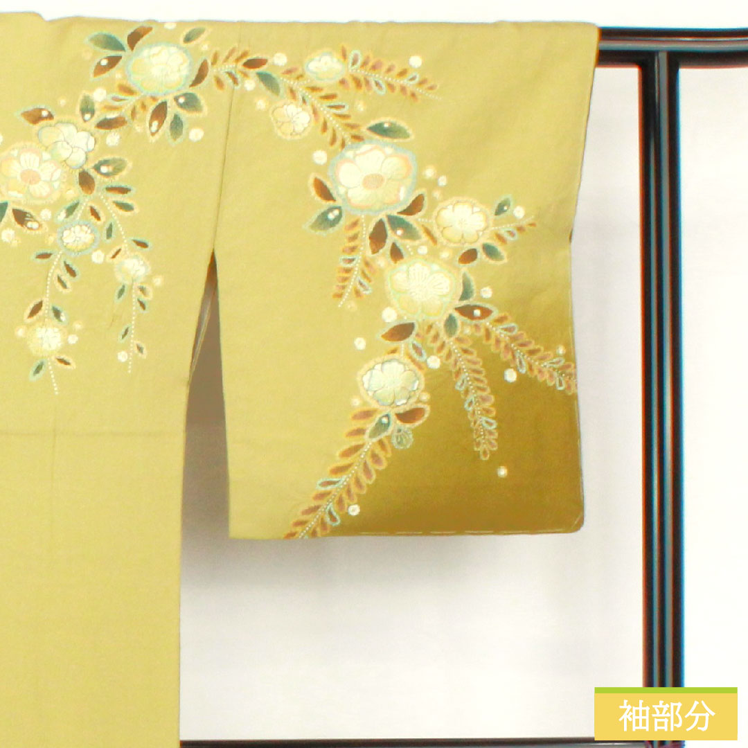 訪問着 正絹 袷 身丈162cm 裄丈62.5cm 薄柳色（うすやなぎいろ） 辻ヶ花 ちりめん地 重ね衿付き しつけ糸付き Sランク 緑系 1112005202419