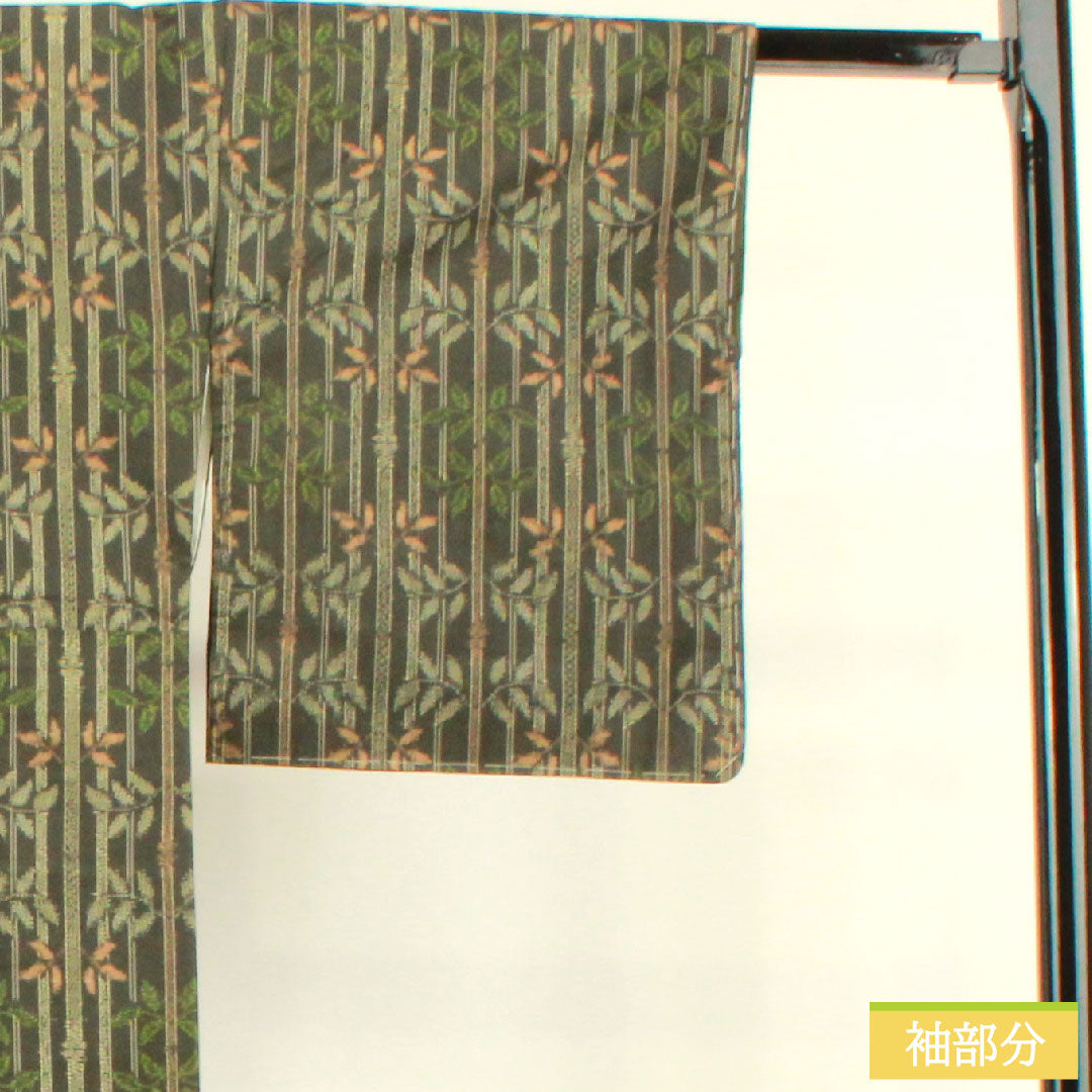 Murayama Oshima, pure silk, length 162.5cm, sleeve length 65.5cm, ensemble, bamboo pattern, basting thread included, unused, S rank, lined, black, 1116003252410