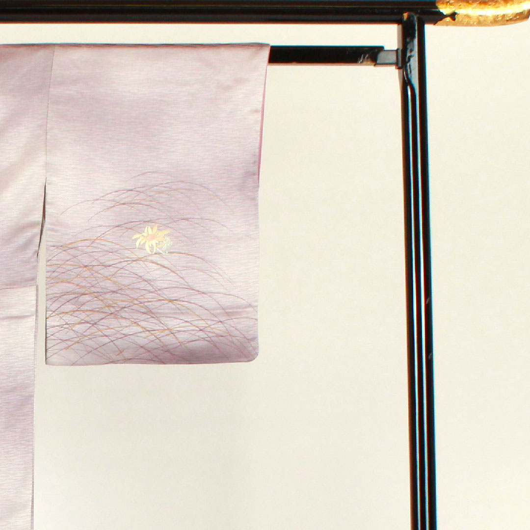 訪問着 袷 身丈153.5cm 裄丈62cm 刺繡 花模様 正絹 Aランク 紫系 1112001373220