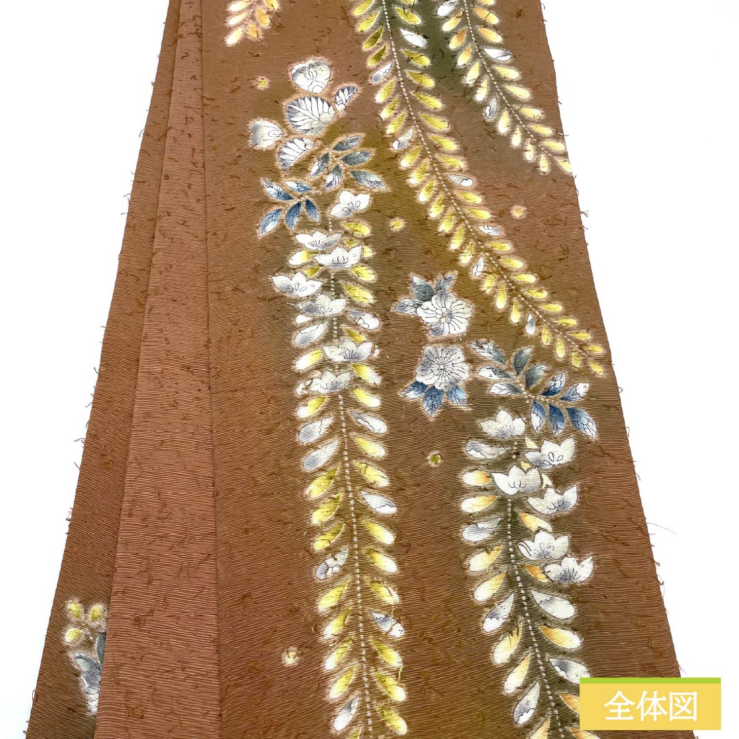 Fukuro Obi, Pure Silk, Shikanchairo (Shikanchairo), Hige Tsumugi, Net-ori Tsumugi, Tsujigahana, Obi Length 460cm, S Rank, Six-pass, Semi-formal, Brown, 1123012262414