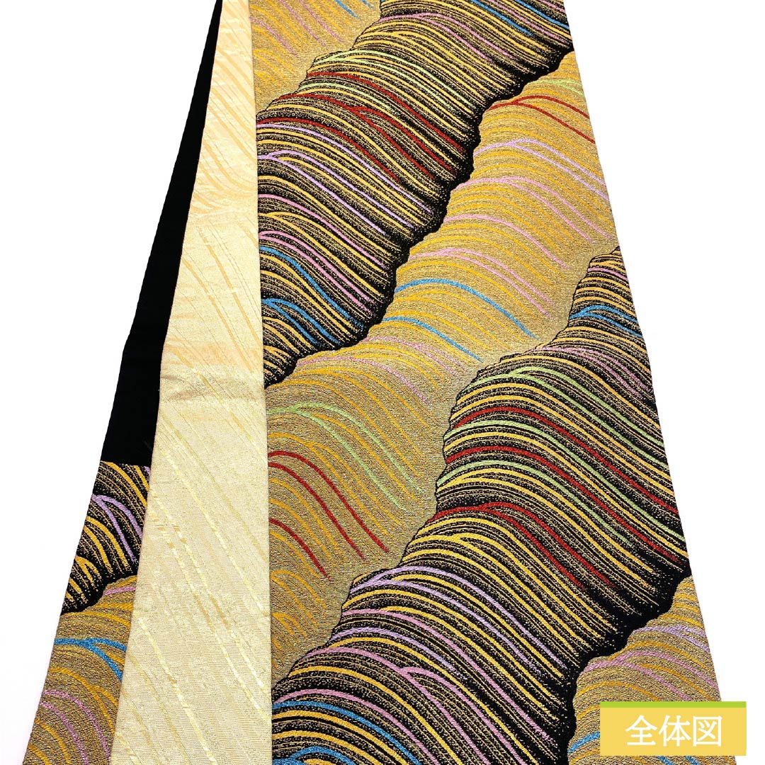 Fukuro Obi, Pure Silk, For Furisode, Abstract Pattern, Length 436cm, S Rank, Six-way, Formal, Gold, 1123013572321
