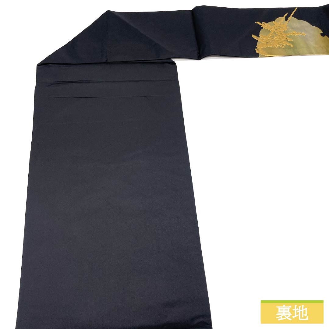 Nagoya obi, pure silk, gold leaf, pine, snowflake, obi length 362cm, S rank, point pattern, semi-formal, black, 1124006922310, Nagoya style