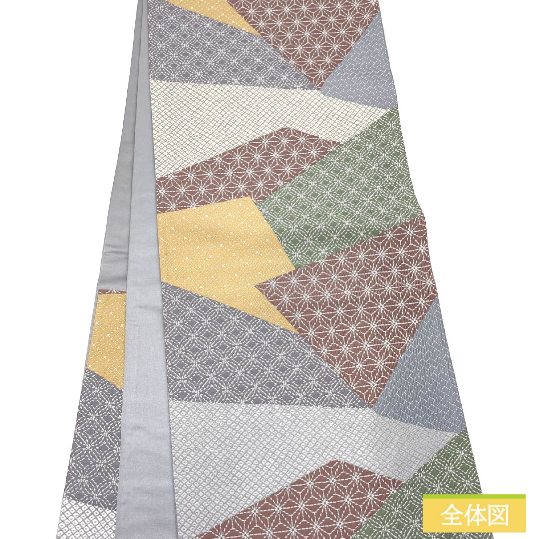 Pure silk obi with a kiribame-style design featuring hemp leaf and cloisonné patterns, featuring a kanoko pattern. Length: 430cm. S rank. Six-fold obi. Semi-formal. Gradient pattern. Product number: 1123014992399