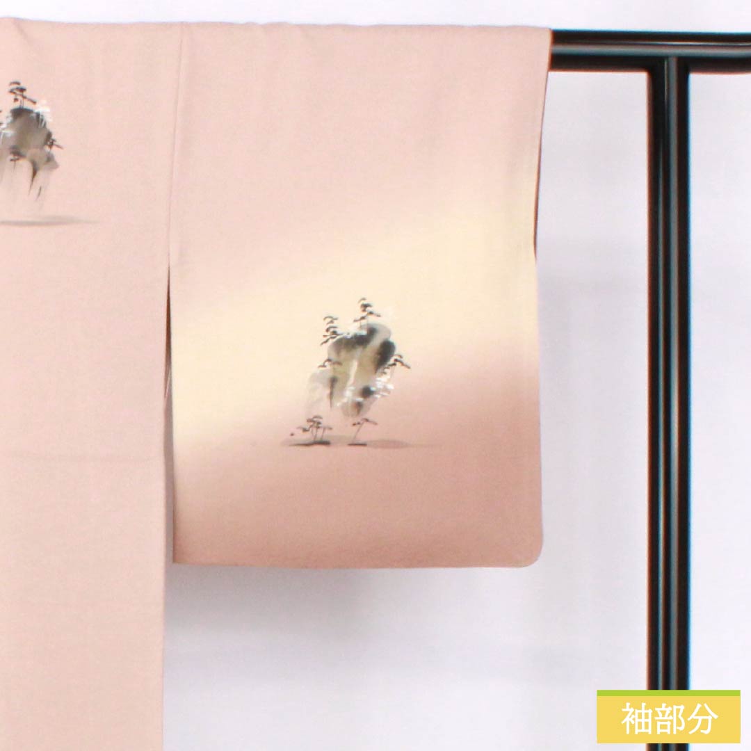 Visiting Kimono, Pure Silk, Grade A, Lined, Length 160cm, Sleeve Length 64cm, Faded Red (Arasomeiro), Hand-painted Landscape Painting, Pink, Product Number: 1112007153413
