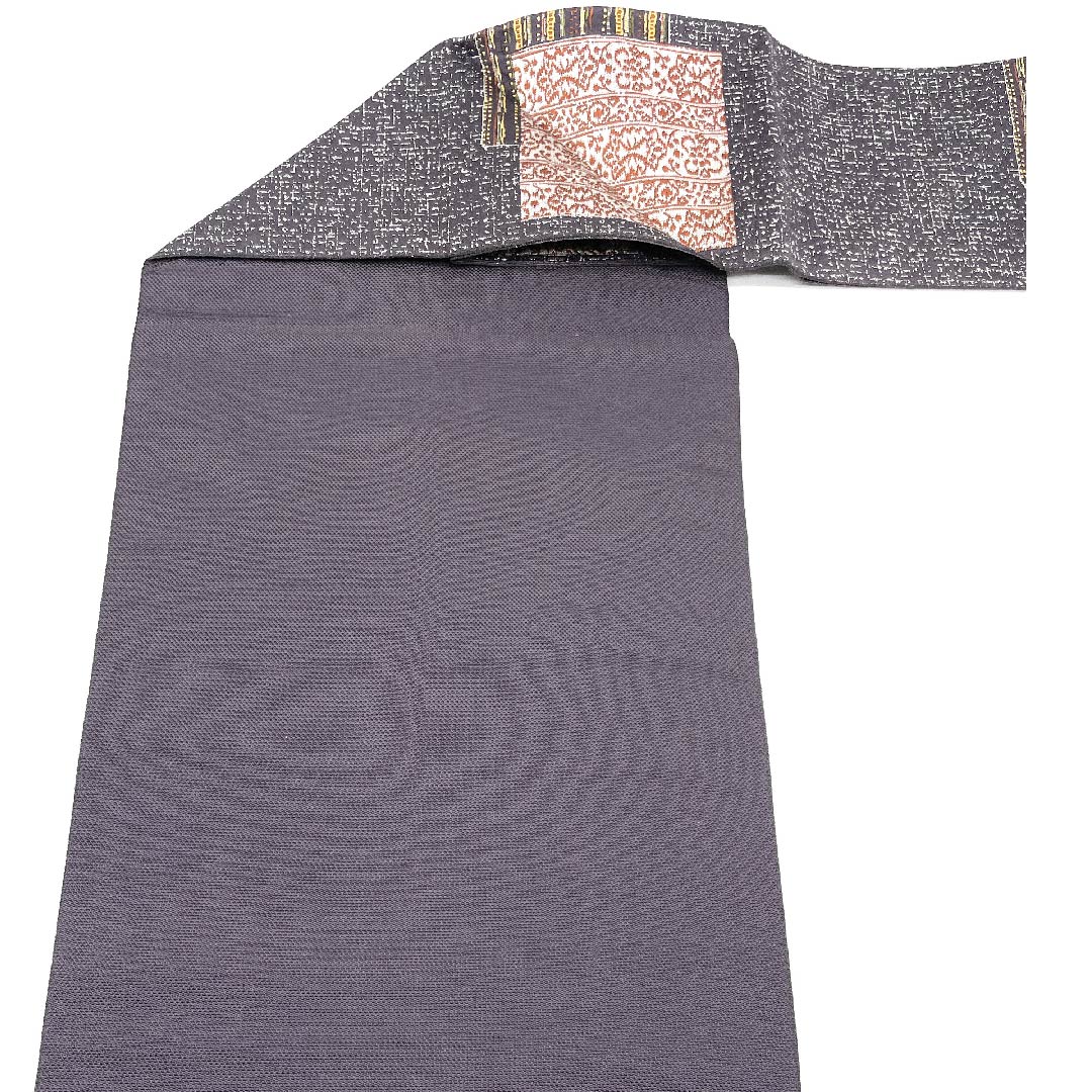Nagoya Obi, Fujisuto Bamboo Color, Abstract Square Pattern, Length 367cm, Polyester, S Rank, Six-Ply, Casual, Gray, 1124003782322, Nagoya Obi Style