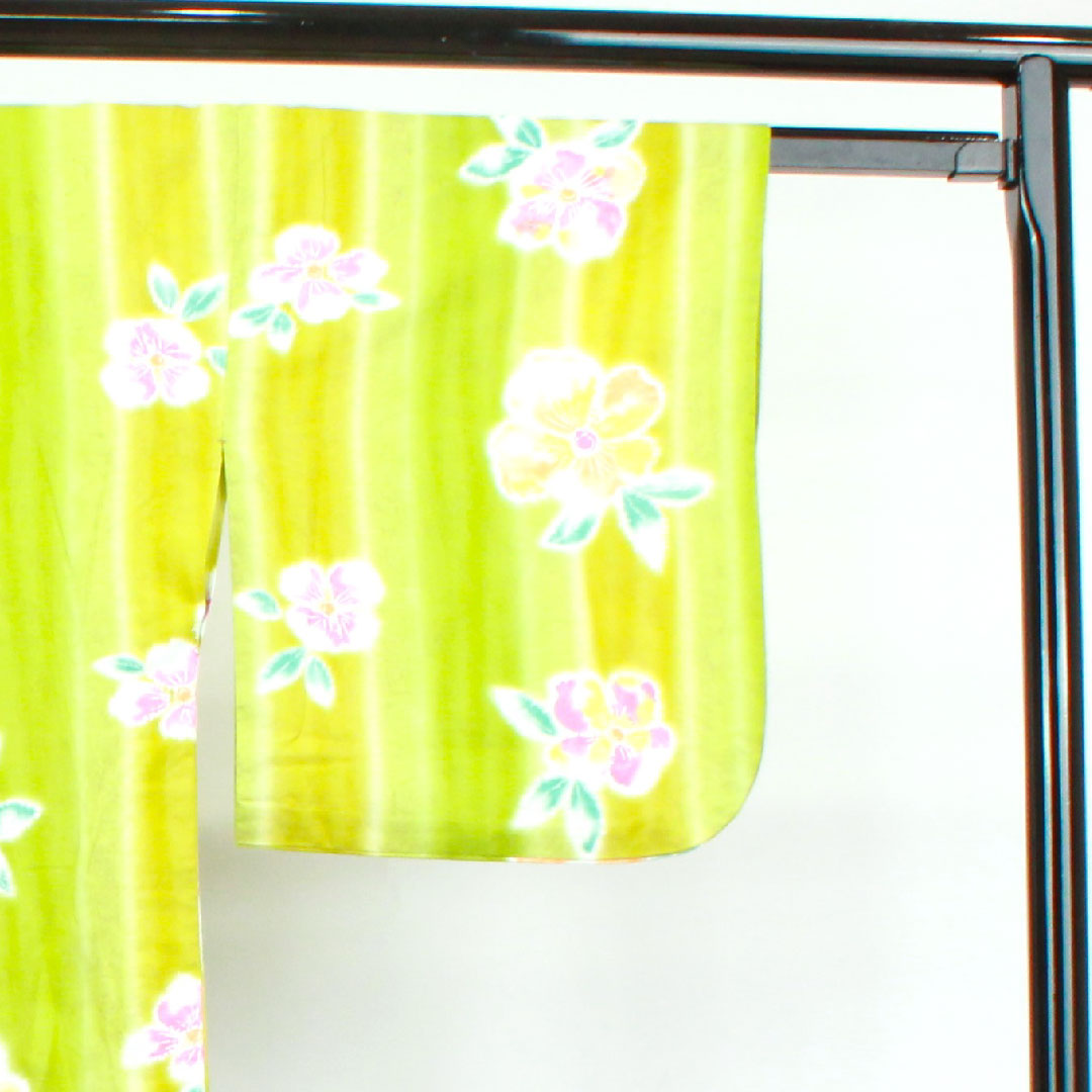 Yukata Abstract Flower Cotton S Rank Single Layer Length 161cm Sleeve Length 67.5cm Green 1118003862419