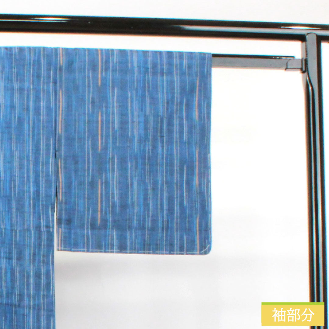 Tsumugi, pure silk, length 154.5cm, sleeve length 62cm, navy blue, staggered stripes, basting thread included, unused, S rank, single layer, navy blue, 1116003122218