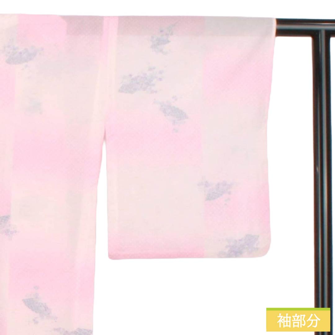Summer Polyester Kimono, Komon, S Rank, Length 162.5cm, Sleeve to Shoulder 64.5cm, Asabeni-iro (pale red), Ichimatsu Check and Classic Patterns, Washable Kimono, Ro (gauze-weave), Pink Tones, 1132003272413