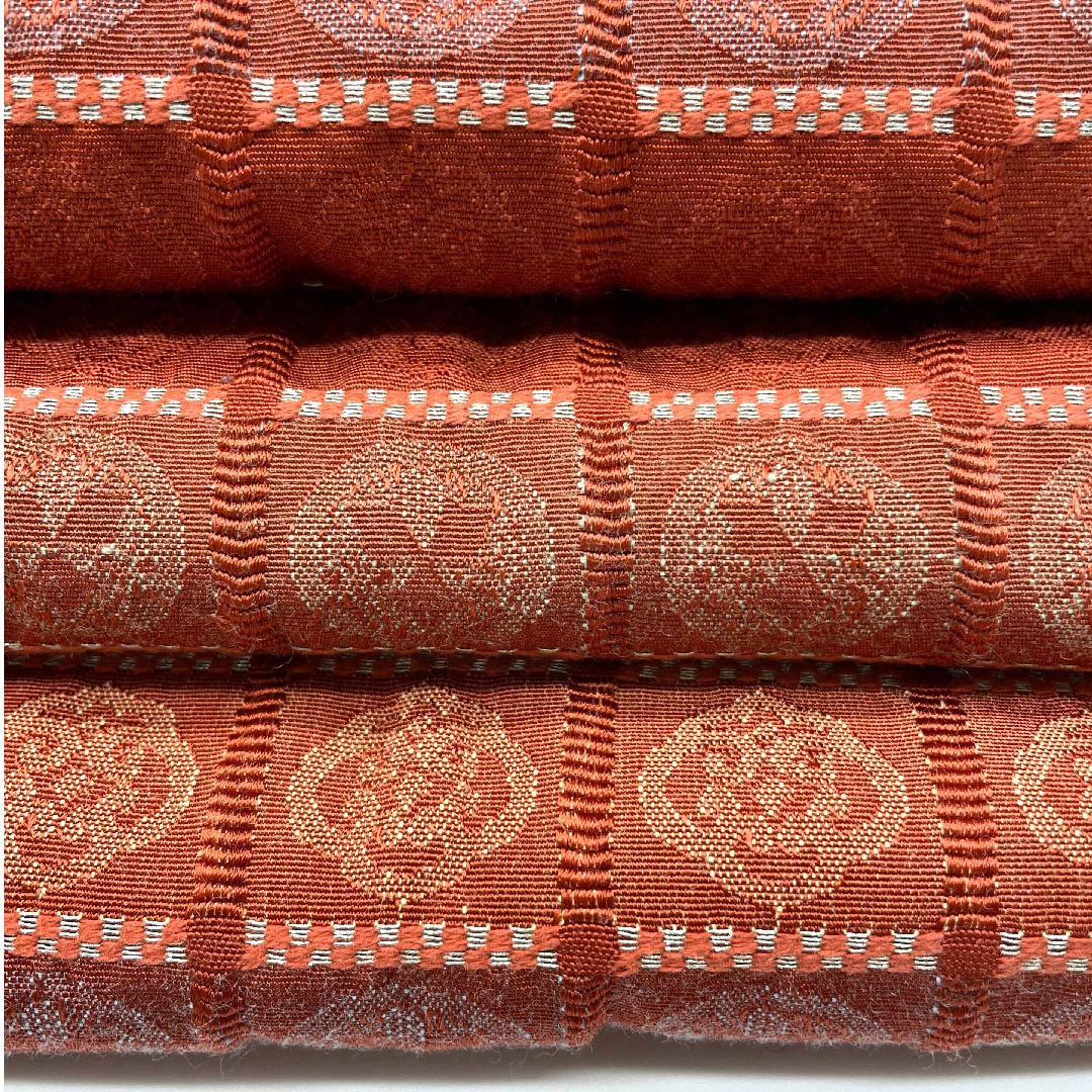 [Unsewn] Hanhaba obi, cotton, S rank, Hidoshoku-iro (vermilion copper color), Ichimatsu, Maru-mon, Obi length 330cm, Red系 1125000382316