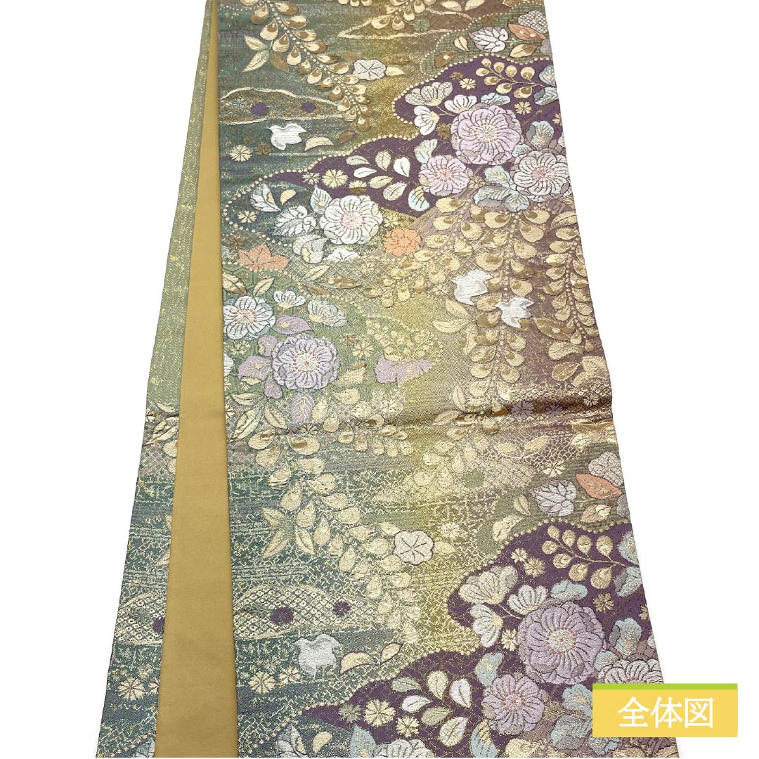 袋帯 正絹 Sランク 辻ヶ花 ふくれ織 雲取り 葵 帯丈444cm 六通 フォーマル グラデーション系 1123015252399