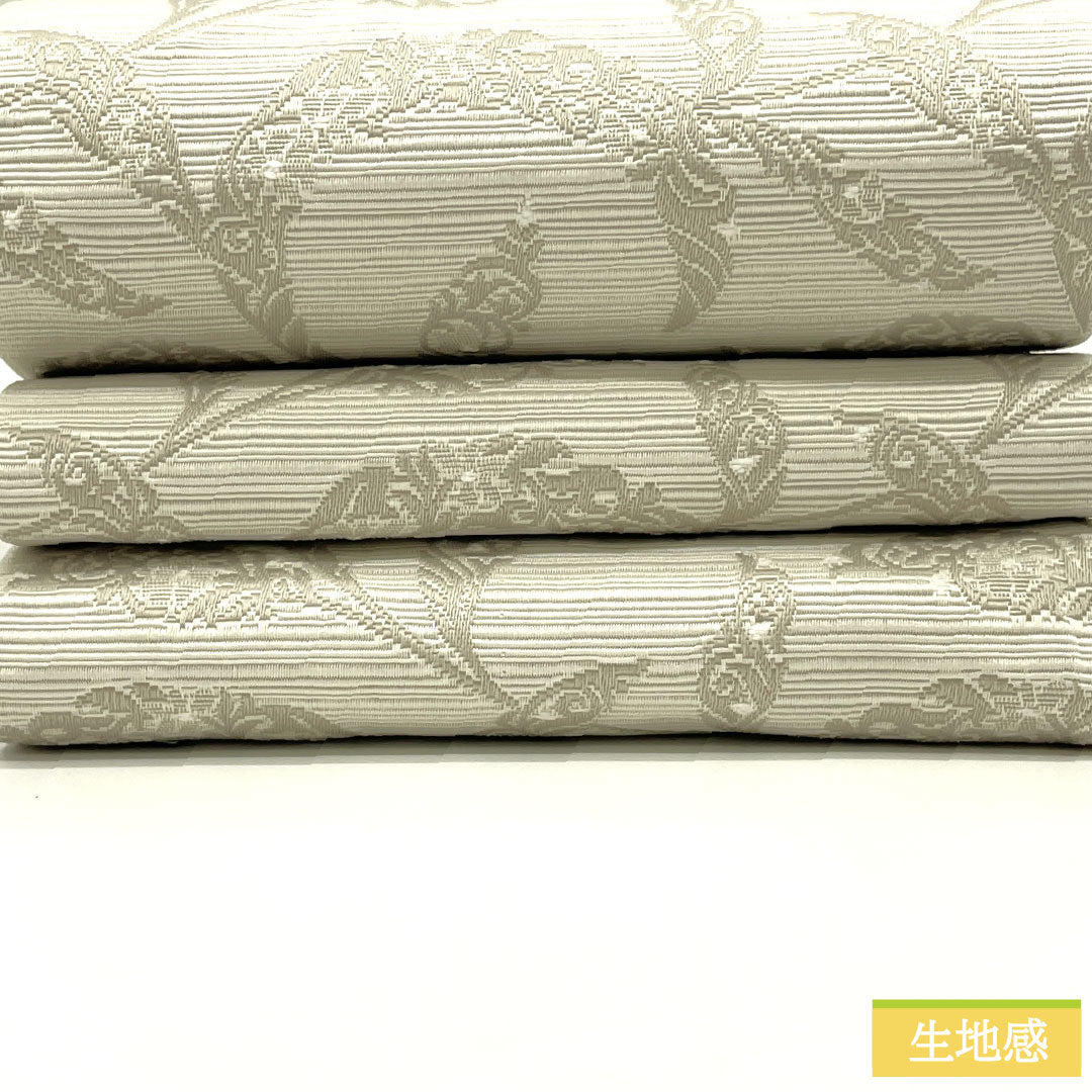 (New) Reversible Half-Width Obi, Polyester, New Rank, Pearl White, Reddish-Gray, Abstract Floral Pattern, Hishibana Style, Obi Length 400cm, Gray Tone, 1125002391422