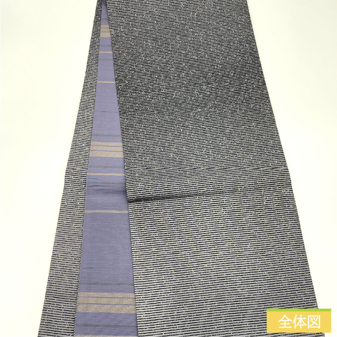 Fukuro obi, pure silk, S rank, dyed obi, artist-made, katazome pattern, obi length 446cm, partial pattern, casual, gray tones, 1123017392322